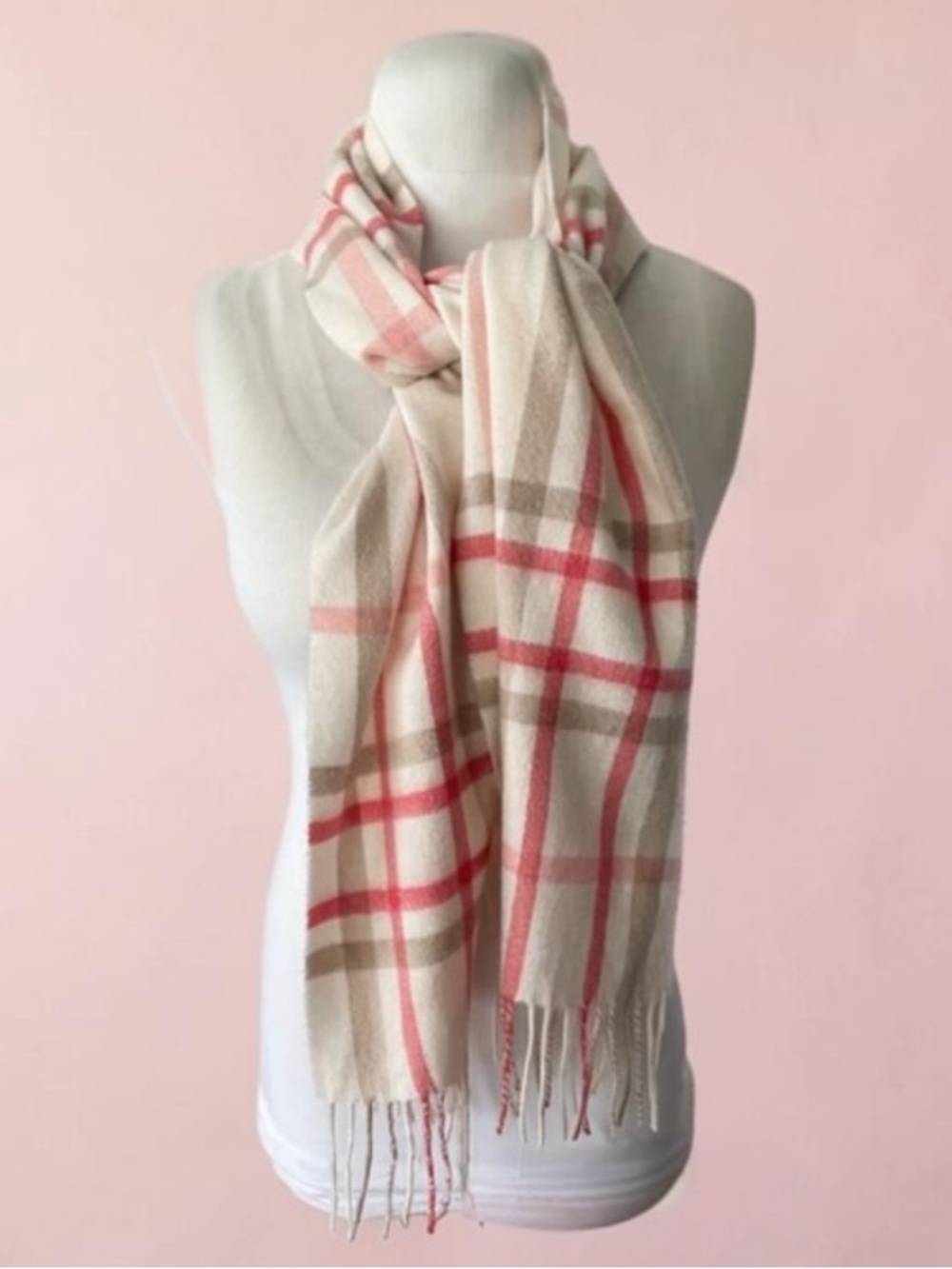 CHARTER CLUB 100% CASHMERE FRINGE PLAID SCARF 65X10